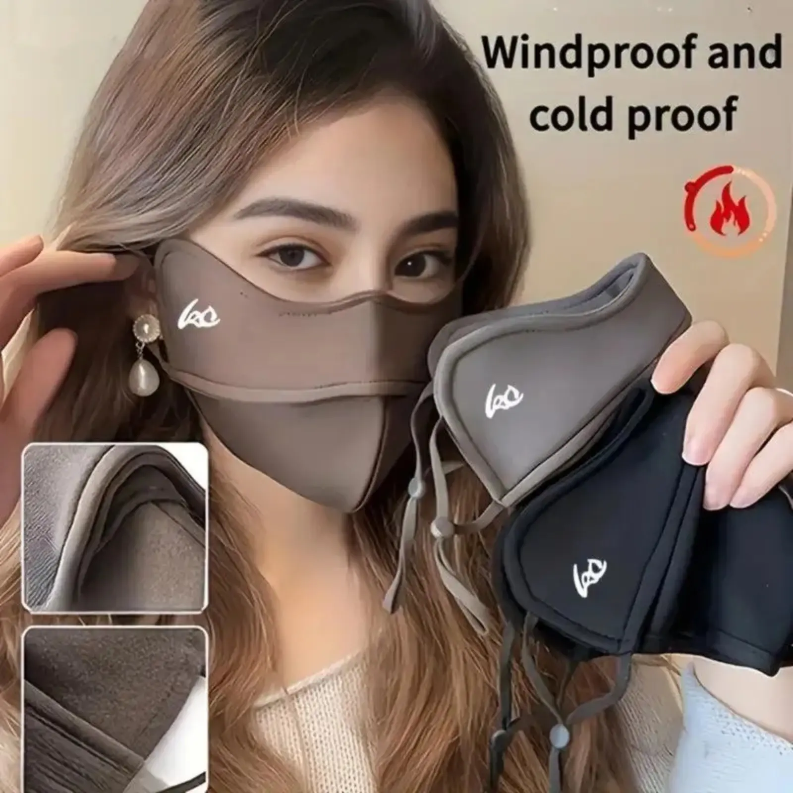 Safety Reusable Mask 3-Pack, Thickened Solid Cloth Face Cover with Adjustable Loops, Windproof & Breathable for Outdoor Sports