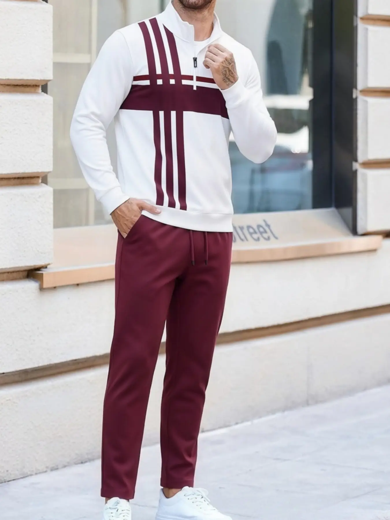 2 sets of high-quality men's semi-collared long-sleeved + long pants sportswear suits, featuring 3D printed patterns, suitable for fitness, outdoor leisure, golf, tennis, business, streetwear, comfortable, soft, breathable / spring, summer, autumn Athleti