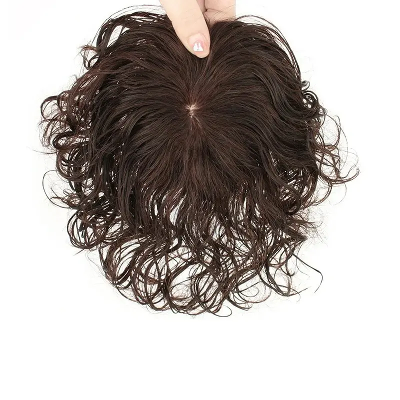 Natural Color/Dark Brown Human Hair Toppers For Women 3 Clips In Curly Topper Hairpieces For Hair Loss Volume Cover Grey Hair 6 inches