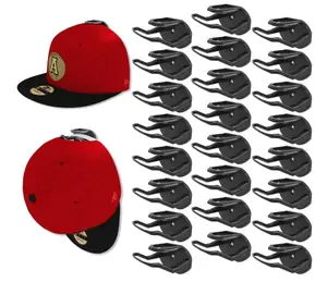24 Pack Adhesive Hat Hooks for Wall, Strong Hat Rack for Baseball Caps, Minimalist Hat Organizer Display for Home Decor, Hat Hold Hanger for Wall, Door, Closet, No Drilling - USA Patented (Black)