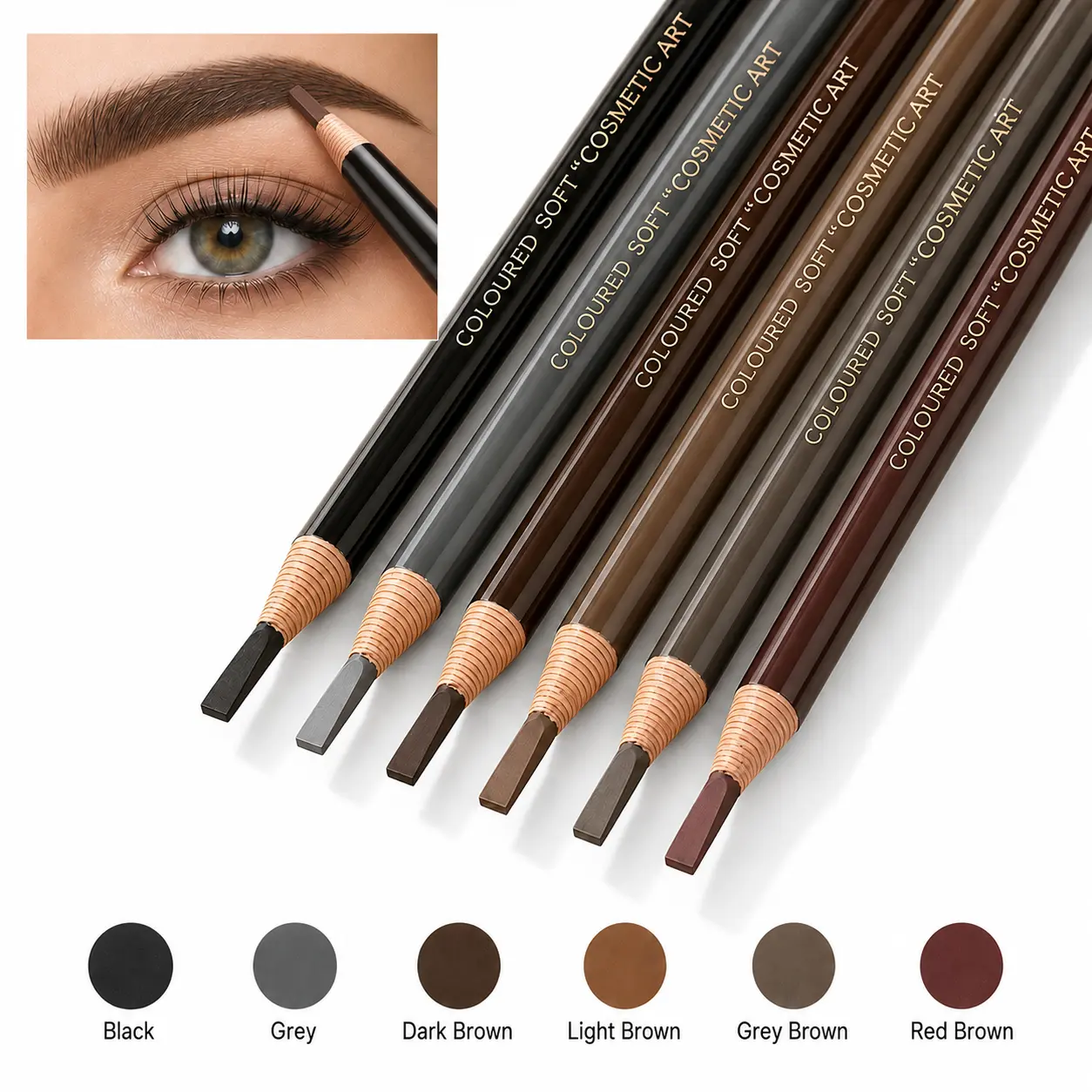 6Pcs Sharpenable Eyebrow Pencil Set Waterproof Fadeproof Black Eyebrow Pens Long Lasting Natural Wild Brow Makeup High Pigmented Easy To Outline Cosmetic