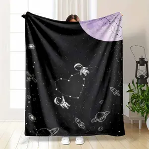 Astronaut Galaxy Flannel Blanket Space Constellation and Planet Print Design Ultra Soft Cozy Warm Lightweight Throw for Sofa Bedroom Living Room Office Travel Gift Use summerwins