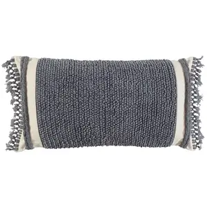 HomeRoots 403437 Gray Braided Stripe Macrame Fringe Lumbar Pillow