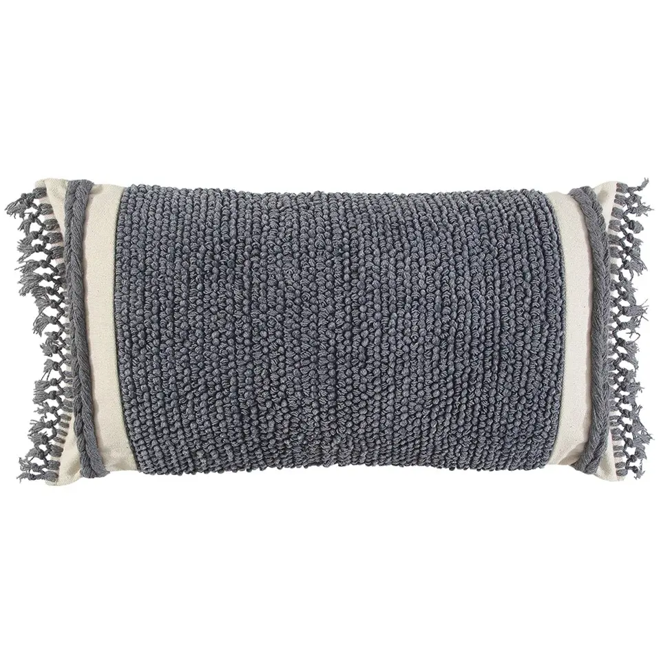 HomeRoots 403437 Artisan Gray Braided Stripe Macrame Fringe Lumbar Pillow, Decorative Throw Pillow for Home Living Spaces, Artisan Lumbar Pillows