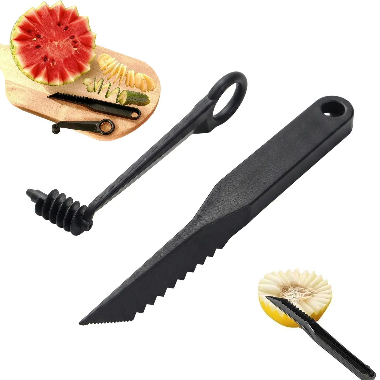 Vegetable Spiralizer & V-Shaped Fruit Carving Tools Set, Multifunctional Spiral Cutter Slicer for Potato Melon Cucumber, Kitchen Creative Engraving Cutting Cooking Gadgets