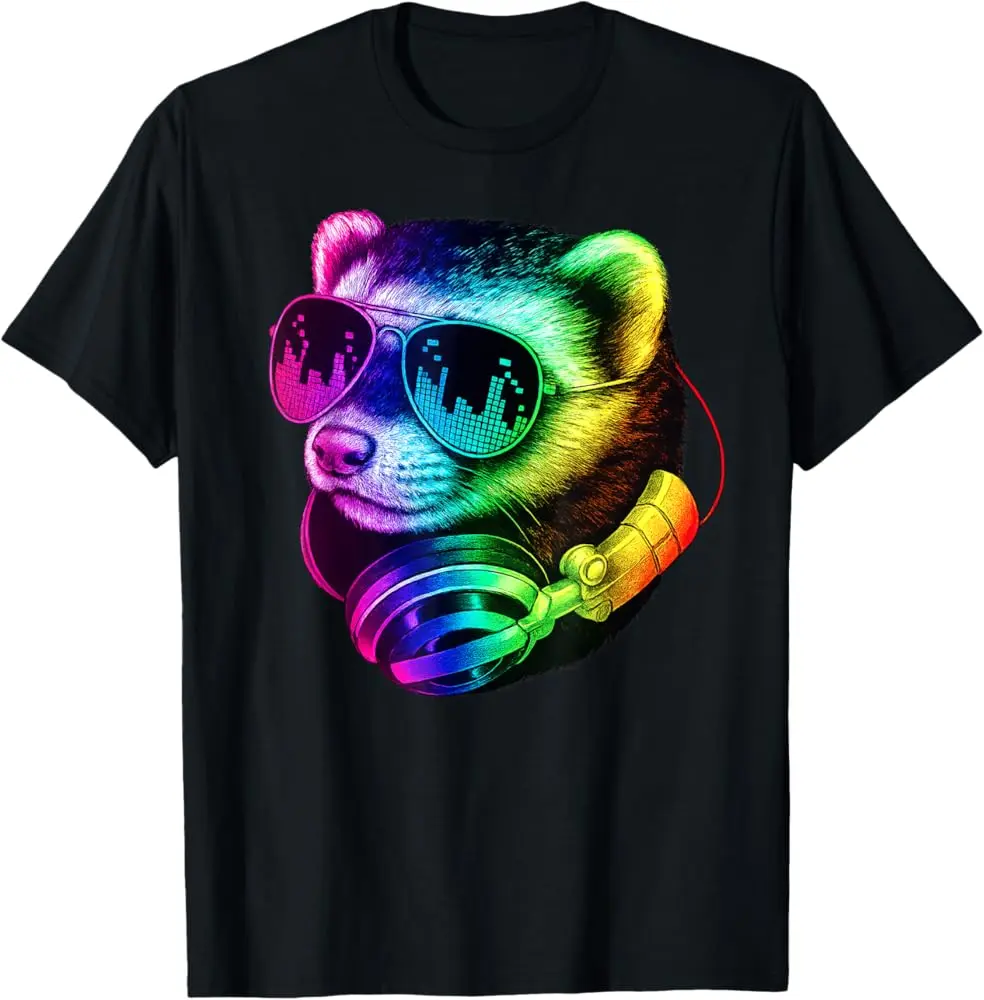 Ferret Dj Headphones Retro Music Pet Lover T-Shirt