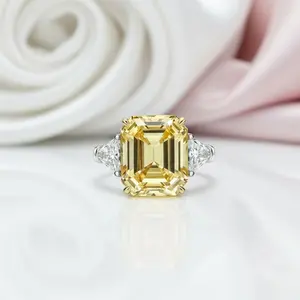Yellow Sapphire Asscher Cut Three Stone Engagement Ring