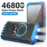 Portable Power Bank, 46800mAh 6-Output Durable Smart Solar & USB-Rechargeable, Wireless Charging, Dual Lights, Type-C Port, 4 Built-in Cables, Plug, Button, 5V USB-A, Micro Compatibility, Lithium Battery Emergency Accessory for Digital Devices
