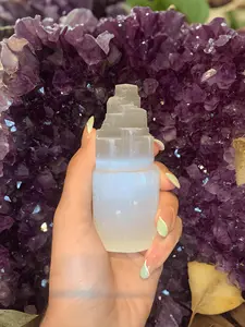 Natural Stone Selenite Tower Ornament, Selenite Skyscraper for Home Decor, Candle Holder, with Ideal Gift for New Year, Christmas, Valentine's Day