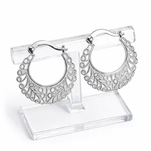 1 Pair Silver Plated Hollow Moon Earrings for Women, Elegant Minimalist Celestial Dangle Earrings, Fashion Jewelry Gift, 0.78in x 0.86in party