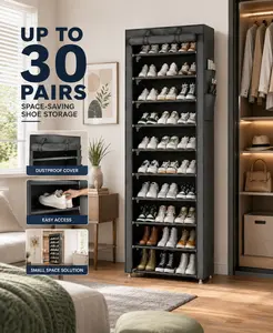 10 Tier Shoe Rack with Dustproof Cover, Tall Shoe Organizer for Entryway Closet Small Spaces