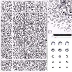 34000Pcs Resin Rhinestones for Bedazzling, Silver Clear Flatback Gems for Diamond Art, Crystal Bedazzler Kit with Gifted Tools for Nail Art Crafting Clothing Book Makeup