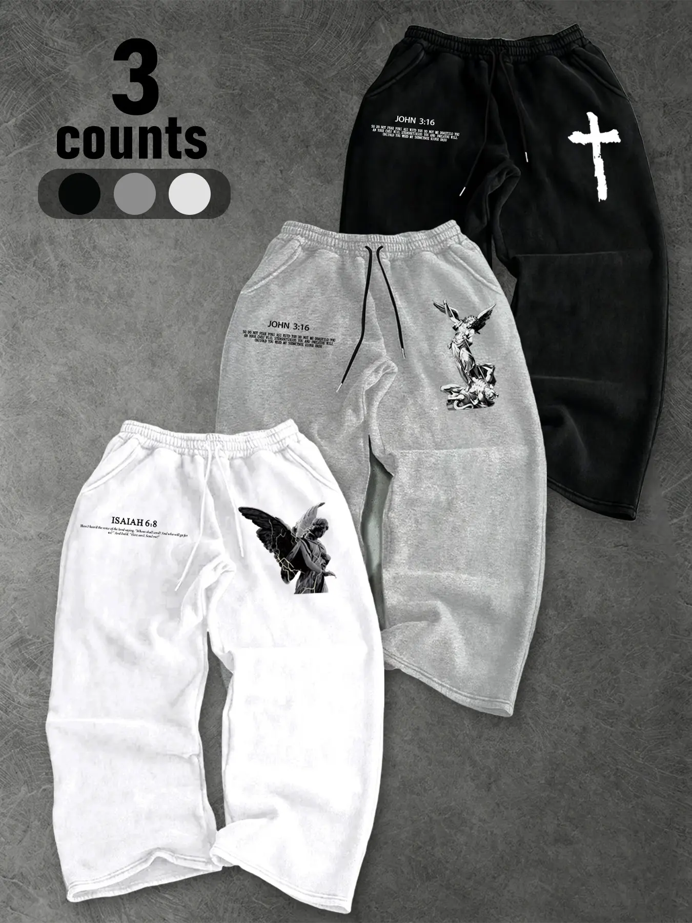 Men's Letter Angel Cross Print Drawstring Loose Pants, Adjustable Waist, Outdoor Sporty Long Pants, Straight Leg Casual Pants, All Seasons, Athleisure Pants, Athleisure Design, Athletic Casual Trousers, Casual Sports Trousers