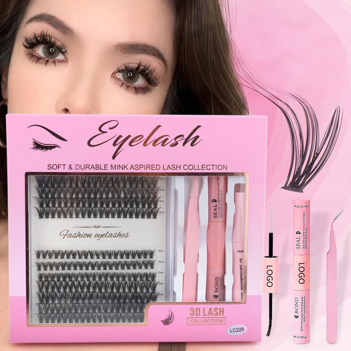 Flare Lashes Kit - 280 Clusters Individual Lash Extensions (9-15mm), Invisible Band Natural Fluffy, with Bond Seal Eyelash Glue, Lash Remover & Tweezers, Waterproof Long-Lasting DIY for Beginners