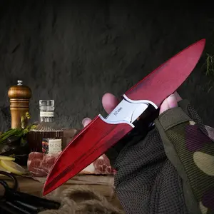 Red creative kitchen knife, meat knife with wooden handle, suitable for cutting meat, fruit and other food, the blade is light, comfortable and beautiful, blade, easy to carry, quick cutting