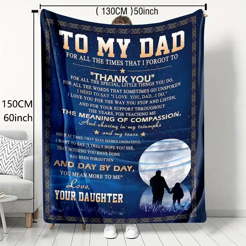 Personalized Polyester Flannel Blanket - To My Dad Letters Heat Print, Modern Double-Sided, Soft Warm Breathable Throw, Machine Washable, Christmas Gift, Anime-Style Christian Novelty Plush, Letters-Infused, General Use for Adults