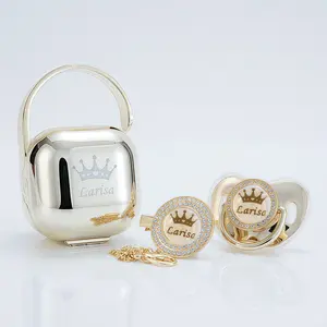 MIYOCAR Custom Bling Pacifier Set – Personalized Baby Pacifier with Crystal Clip & Storage Box | Ideal Newborn Gift, Baby Shower, Birth Announcement, Baptism & Keepsake chupetes