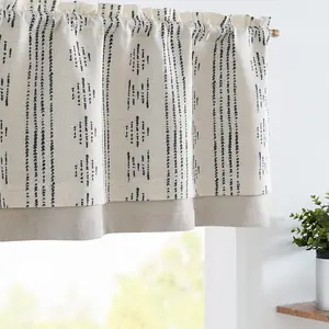 Geometric Striped Boho Valance Curtains Blackout Double Layer Valance for Windows 18 Inch Farmhouse Window  for Kitchen Living Room Bedroom Rod Pocket 1 Panel Black on Beige