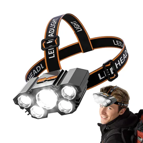 2-Piece LED Rechargeable Wireless Headlamps Set - High Lumen Flashlight, Lightweight Waterproof Forehead LED Light, 4 Modes, Flexible Band, Adjustable Hard Hat Compatible for Adults, Hiking, Camping Gear