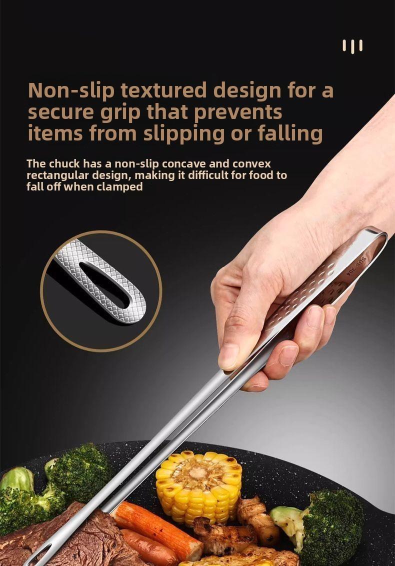 Stainless Steel BBQ Tong Steak Clip Kitchen Food Tongs Non-Slip Barbecue Clamp Cooking Utensils 304 Grade Easy Grip Comfortable Anti-Slip Texture