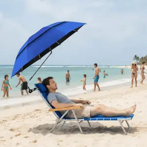 Portable Clip-on Beach Parasol with Double Ventilated Top and 360 Degree Adjustable Angle, Reinforced Iron Frame Outdoor Parasol for Beach Chairs, Camping, Fishing, Yard Recreation and Outdoor Travel