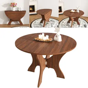 Space-Saving 43 Inch Folding Dining Table, Walnut Veneer MDF Foldable Kitchen Table, Sturdy Portable Multi-Purpose Dining Desk Perfect for Small Spaces Indoor Outdoor Home Use