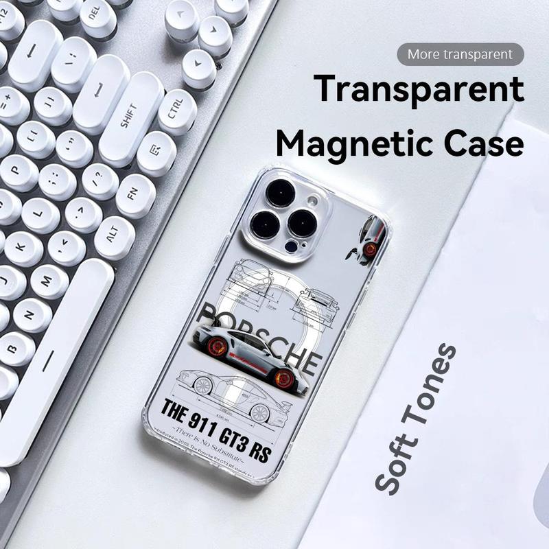 Sports GT3-RS P-Porsche Supercar-911 Phone Case Magnetic Clear Case for iPhone 17 16 15 14 13 12 11 Pro Max Plus | Reliable MagSafe Suction | Anti-Yellowing Slim Cover | Raised Edge Protection for Camera & Screen