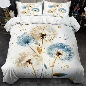 Dandelion Pattern Decorative Bedding Set, Includes 1 Quilt and 2 Pillowcases, Soft Comfortable Breathable Fabric, Easy Care, All Seasons