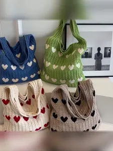 Women's Casual Floral Shoulder Bag, Large Capacity Handbag for Daily Use & Shopping, Stylish Knitted Design, All-Season Accessory