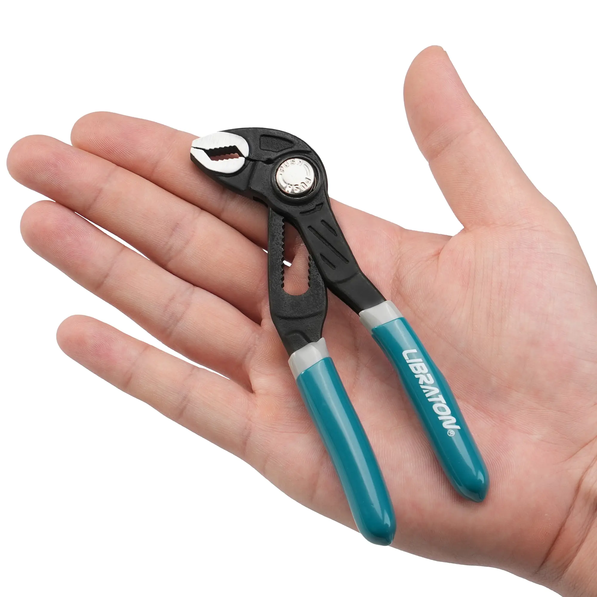 LIBRATON 5-Inch Water Pump Pliers, Mini Adjustable Groove Joint Pliers | with Push Button Quick Adjustment, V-Jaw Tongue & Non-Slip Grip, Multi-Position Slip Joint Pliers for Plumbing, Home Repair
