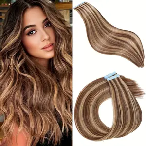 2025 NEW Fashionable Tape In Human Hair Extensions Straight Natural Mixed Blonde Seamless Invisible Skin Weft Adhesive Tape In 20pcs 4P27 # Color 1.76oz