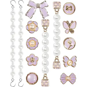 14 Pieces of Purple Shoe Accessories, Fun Slipper Decorations, Detachable, Suitable for Perforated Sandals, Slippers, DIY Accessories and Decorations