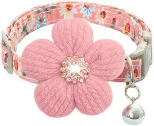 Small Dog Collar with Flower, Puppy Collar for Girl Dog Collars for Small Dogs Cute Dog Collar with Bell, Adjustable Length