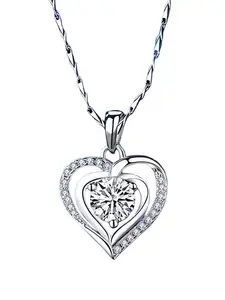 Women's Shiny Silver Color Necklace, Heart Symbol Design, Hypoallergenic and Rust-Resistant Material, Perfect Gift for Her