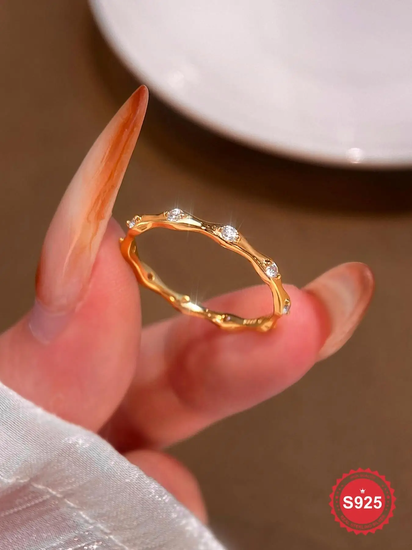 S925 Sterling Silver Simple Geometric Bamboo Design Ring, Fashion Accessories for Women, Trendy All-match & Exquisite Jewelry for Birthday Gift