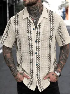 Men’s 1-Pack Off-White Striped Casual Shirt, suitable for vacations, everyday wear, and street style, Bohemian style, ideal for summer