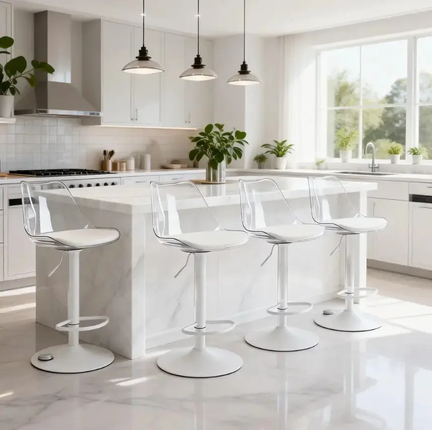 Modern Home Acrylic Bar Stools - Indoor Furniture Chairs with Easy to clean Seats, Clear Backs for Contemporary Kitchen Decor