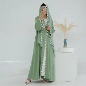 Daisy Trim Sage Green Open Abaya – Twin Garb Exclusive Maxi