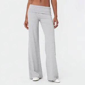 Fold Over Yoga Pants For Women Elastic Waist Low Rise Straight Leg Sweatpants Solid Color Stretchy Loose Gym Lounge Leggings Back To School Clothes For Teen Girls