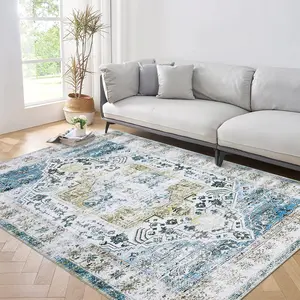 【GARVEE】Washable Rugs in Various Sizes and Vintage Designs Featuring Low Pile, Non-Slip Backing, Stain Resistance, and Ultra-Thin Soft Texture for Indoor Use in Living Rooms, Bedrooms, Dining Rooms, and Hallways