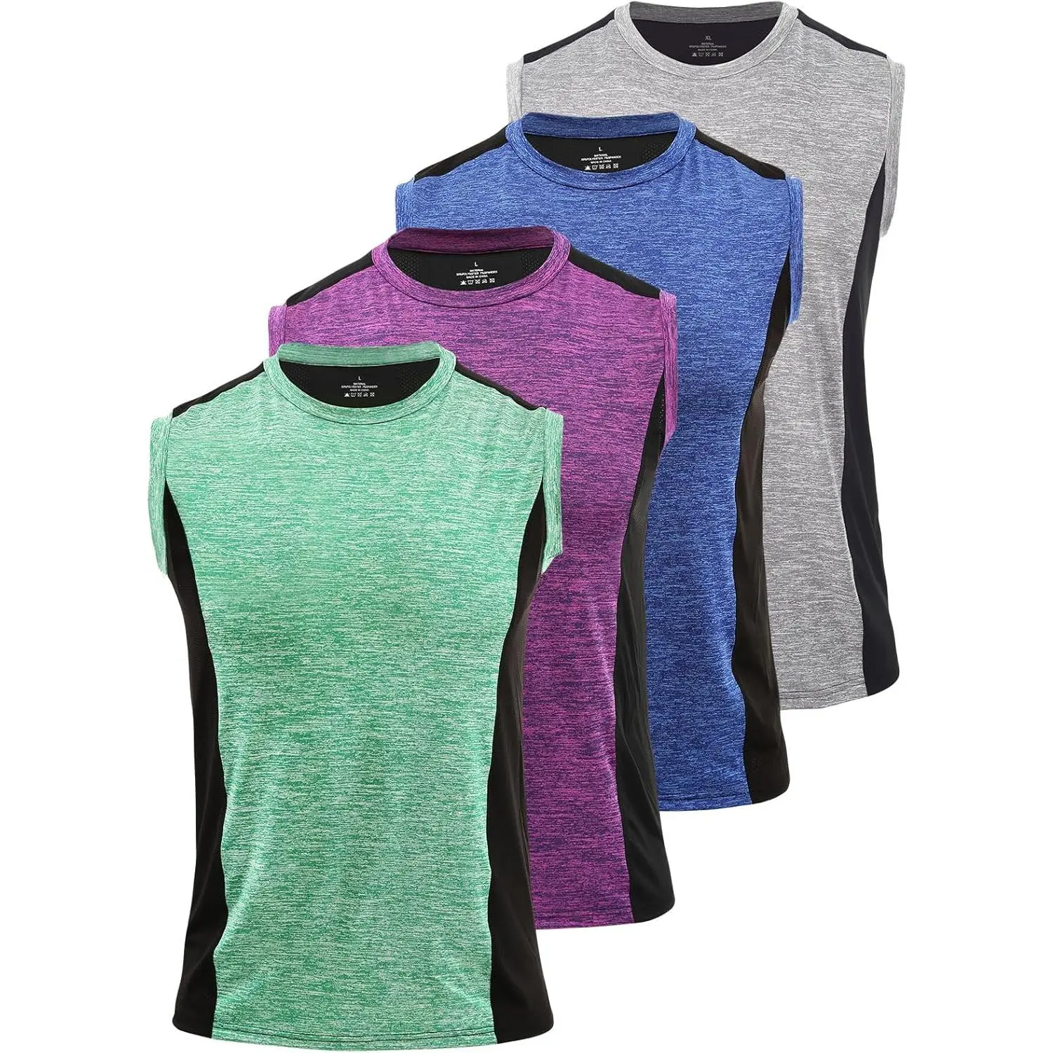 Vislivin Men's 4 Pack Tank Tops Sleeveless Workout Quick Dry Shirts Gym Muscle Shirts Athletic Bodybuilding Tee, 4 Pack-Dark Blue/Gray/Wine Red /Green, No Closure