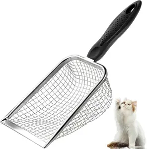 Apidgrowth Cat Litter Scoop - Long Handle Scooper, Rustproof Stainless Steel Mesh, Non-Slip Grip, Deep Shovel Sifter for All Litter Types, Easy Clean Kitty Waste Litter for Litter Box