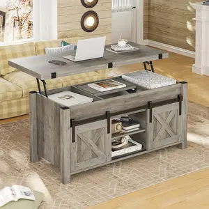 4 in 1 Multi-Function Lift Top Coffee Table Converts To Dining Table Modern Farmhouse Style Distressed Oak Finish Modern Furniture
