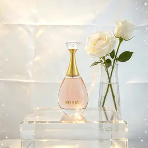 BEIYIGI Women’s Floral Perfume - Elegant Pink Crystal Bottle with Gold Accents, Romantic Fresh Scent for Daily & Special Occasions”