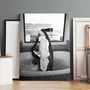 Wooden Framed Canvas Painting, Modern Art, Fashionable Women Bathroom Poster, Living Room Bedroom Decoration, Hallway Office Mural, Kitchen, Home Poster, Ornaments