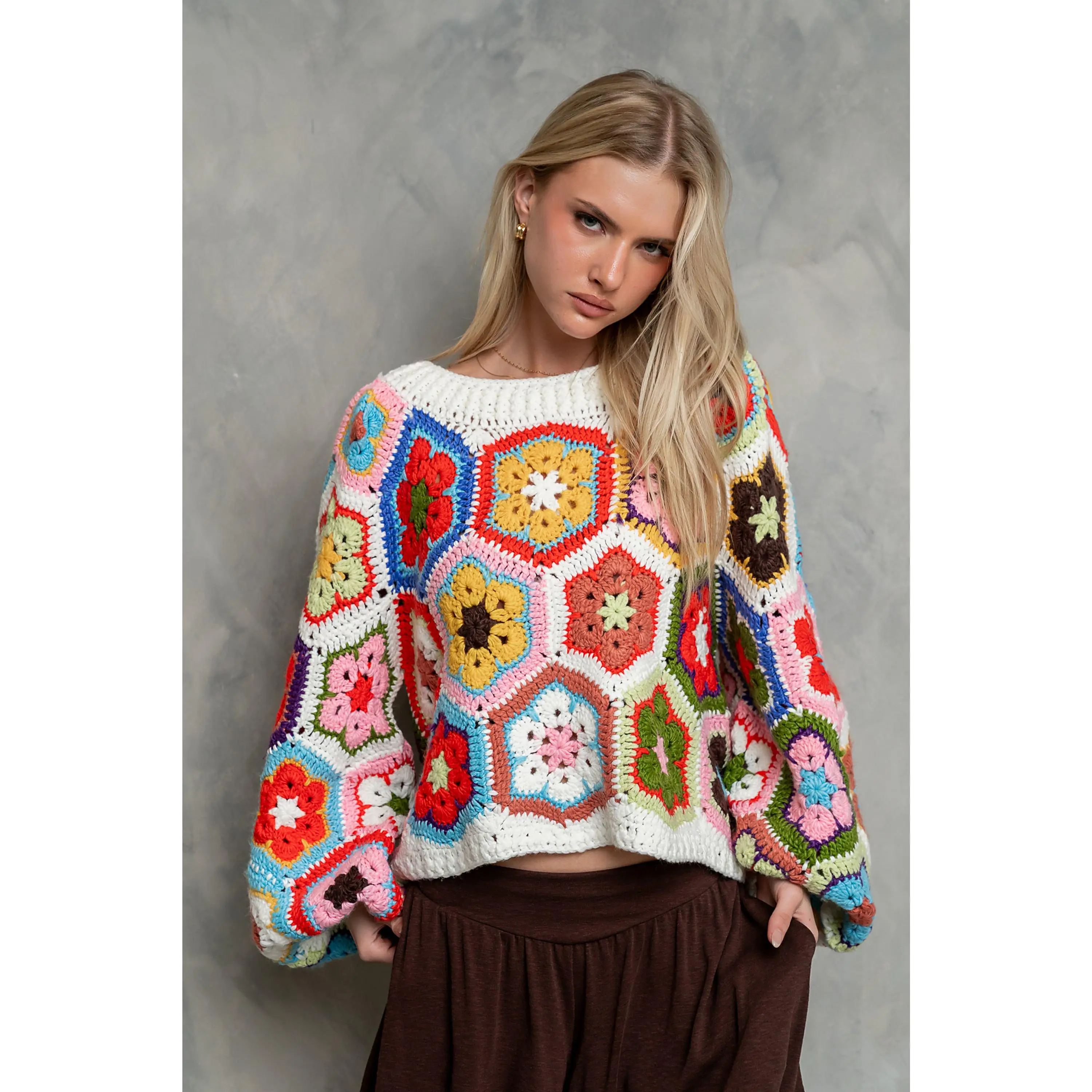 Anisa Crochet Sweater in Ivory