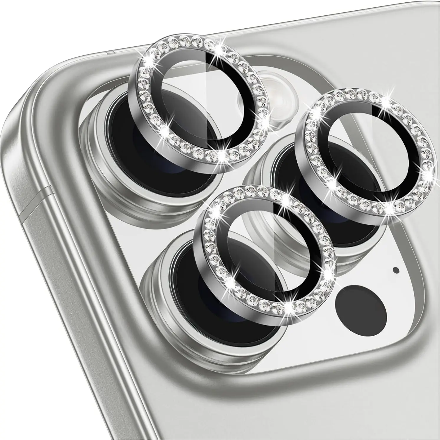 Silver Color Aluminum Alloy 9h Tempered Glass Protective Smartphone Camera Lens Protector for iPhone 17/16/15/14/13/12/11 Pro Max, High Transparency Edge Protection Case Accessories