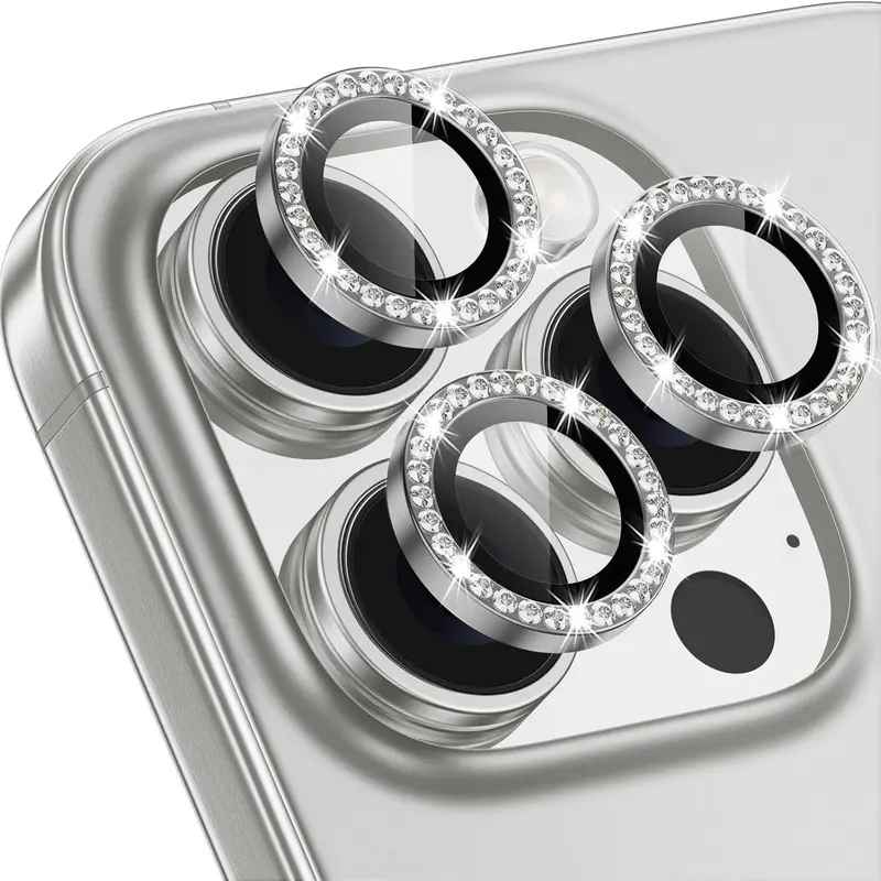 Silver Color Aluminum Alloy 9h Tempered Glass Protective Smartphone Camera Lens Protector for iPhone 17/16/15/14/13/12/11 Pro Max, High Transparency Edge Protection Case Accessories, Mobile Phone Accessories