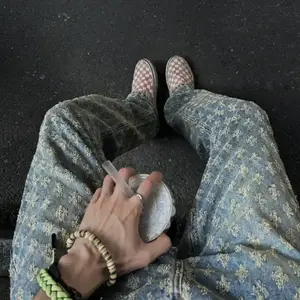 Trendy Brand Hip Hop Slimming Straight-Leg Jeans Jacquard All-Over Print European & American High Street Style for Men