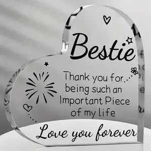1pc, Gifts For Women,Engraved Heart Acrylic Plaque 3.94 X 3.94 Inches (Approximately 10 X 10 cm), Birthday Gifts For Women Friendship, Friendship Gifts For Women Men Girls Her, Gifts For Good Friends, Indoor Home Decoration, Heart Shaped Decor